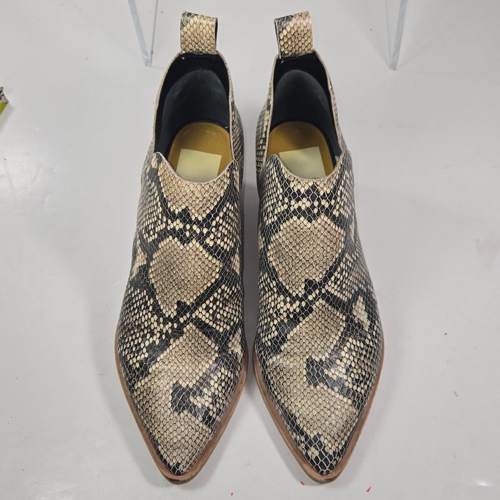 Dolce Vita Snake Print Booties Women 7.5 Tan Grey Pointed Toe V-Cut Ankle - Picture 2 of 8